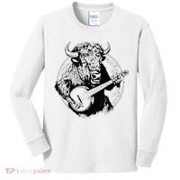 Buffalo Retro Bison Animal Playing Banjo Music Graphic Kids Long Sleeve Shirt thumb 0
