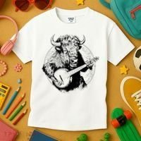 Buffalo Retro Bison Animal Playing Banjo Music Graphic Kids T-Shirt thumb 3