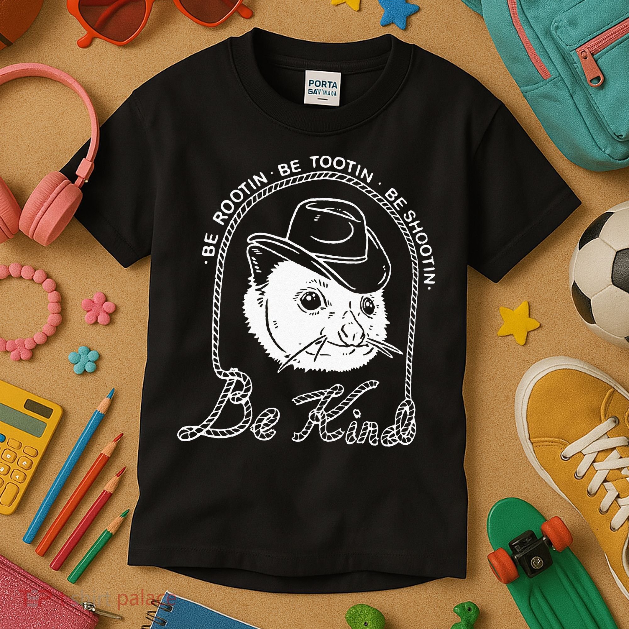 Be Rootin Be Tootin Be Shootin Be Kind Cowboy Opossum Lover Kids T-Shirt