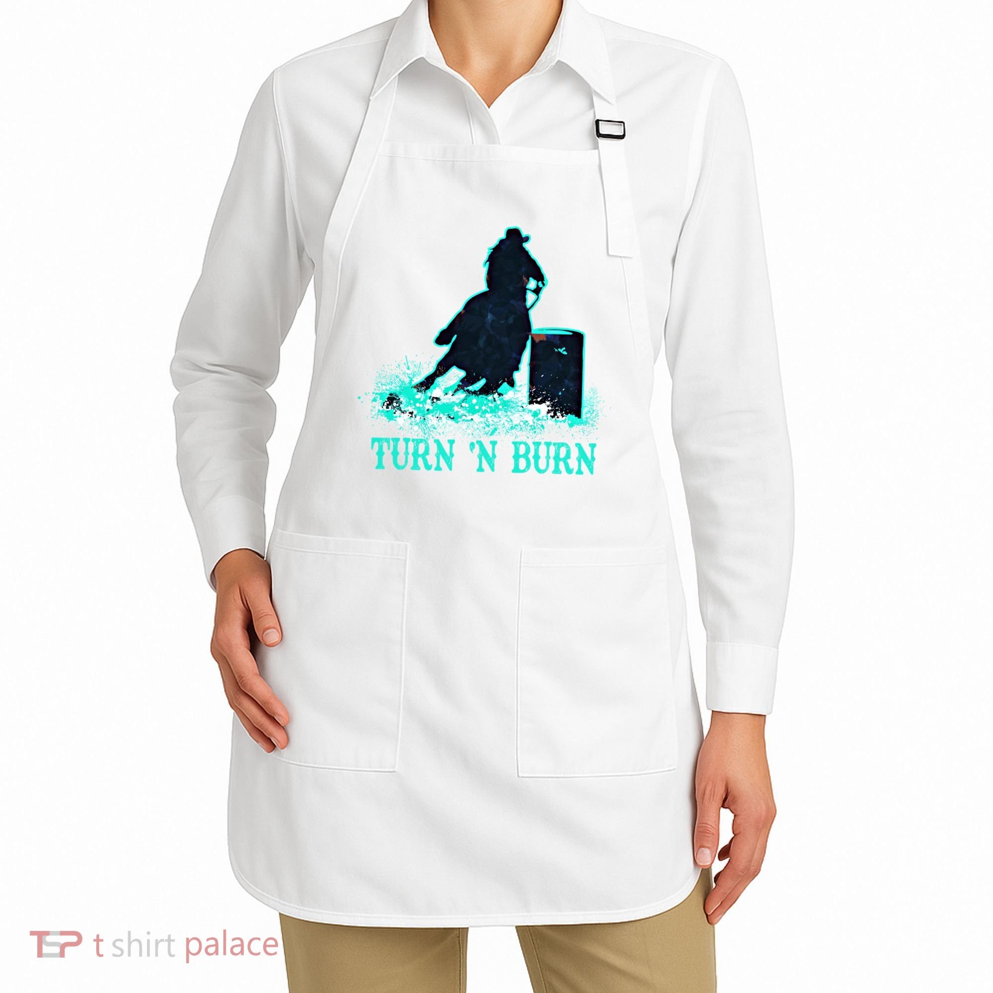 Barrel Racer Barrel Racing Horse Turn And Burn Teal Blue Cute Gift Apron