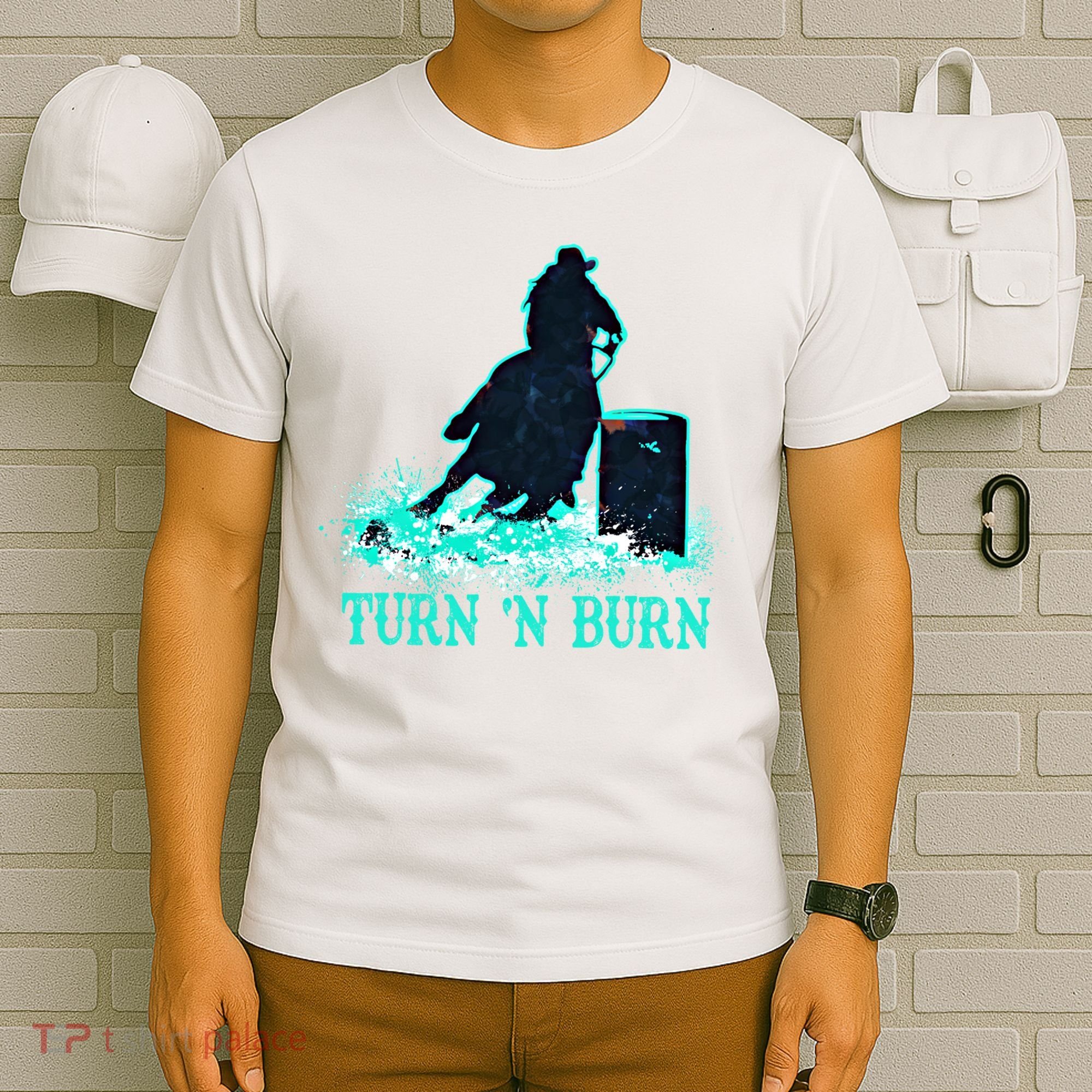 Barrel Racer Barrel Racing Horse Turn And Burn Teal Blue Cute Gift T-Shirt
