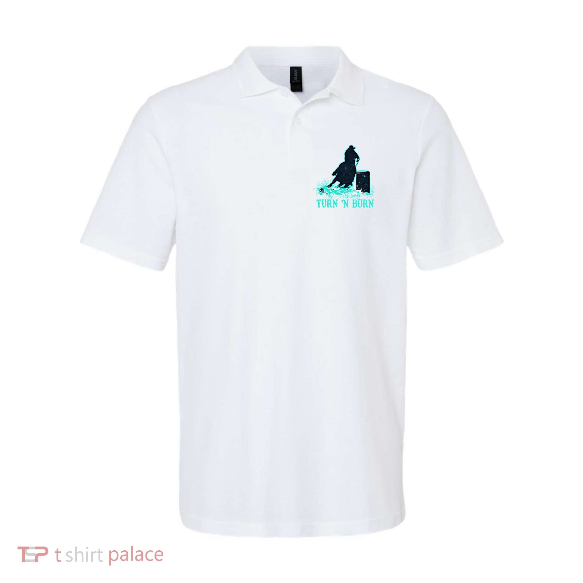 Barrel Racer Barrel Racing Horse Turn And Burn Teal Blue Cute Gift Polo