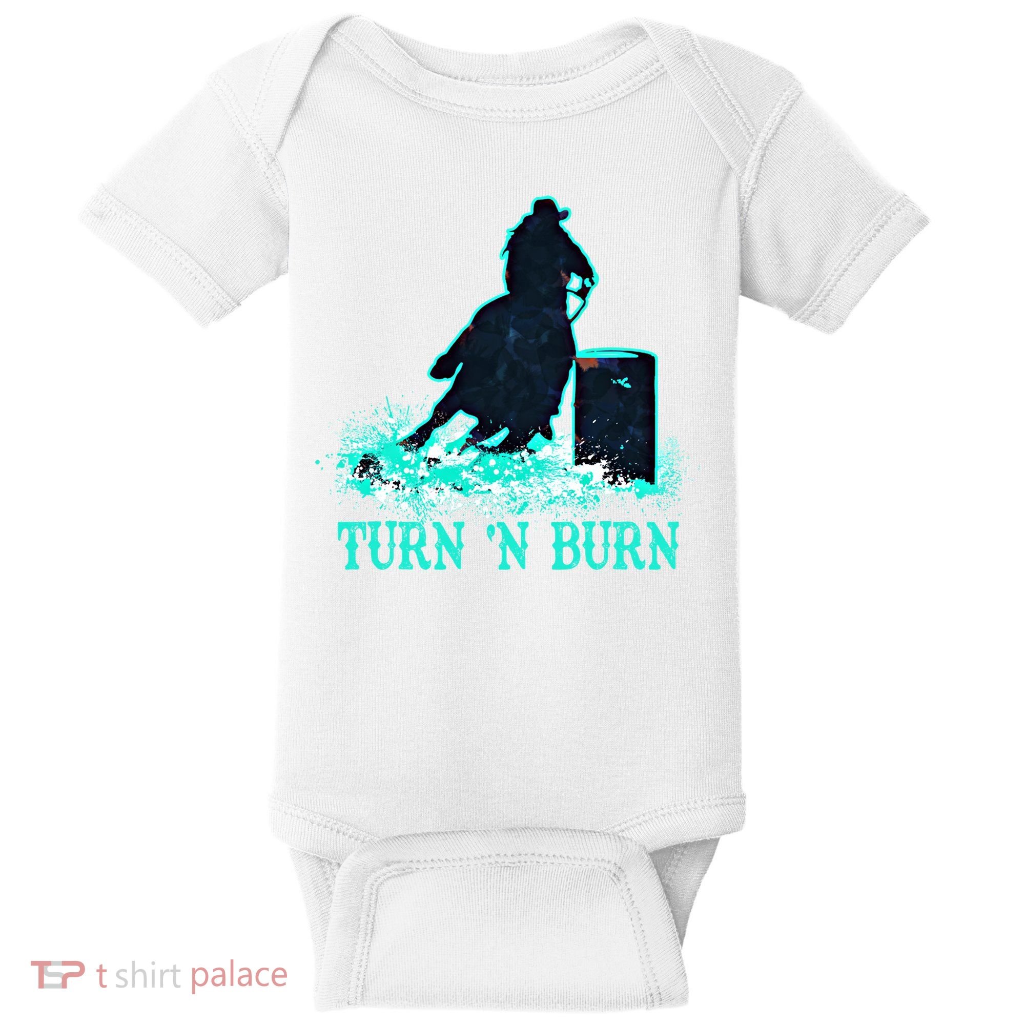 Barrel Racer Barrel Racing Horse Turn And Burn Teal Blue Cute Gift Baby Bodysuit