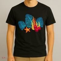 Bright Red Blue Coral Seaweed Marine Life Sea Life Starfish T-Shirt thumb 3