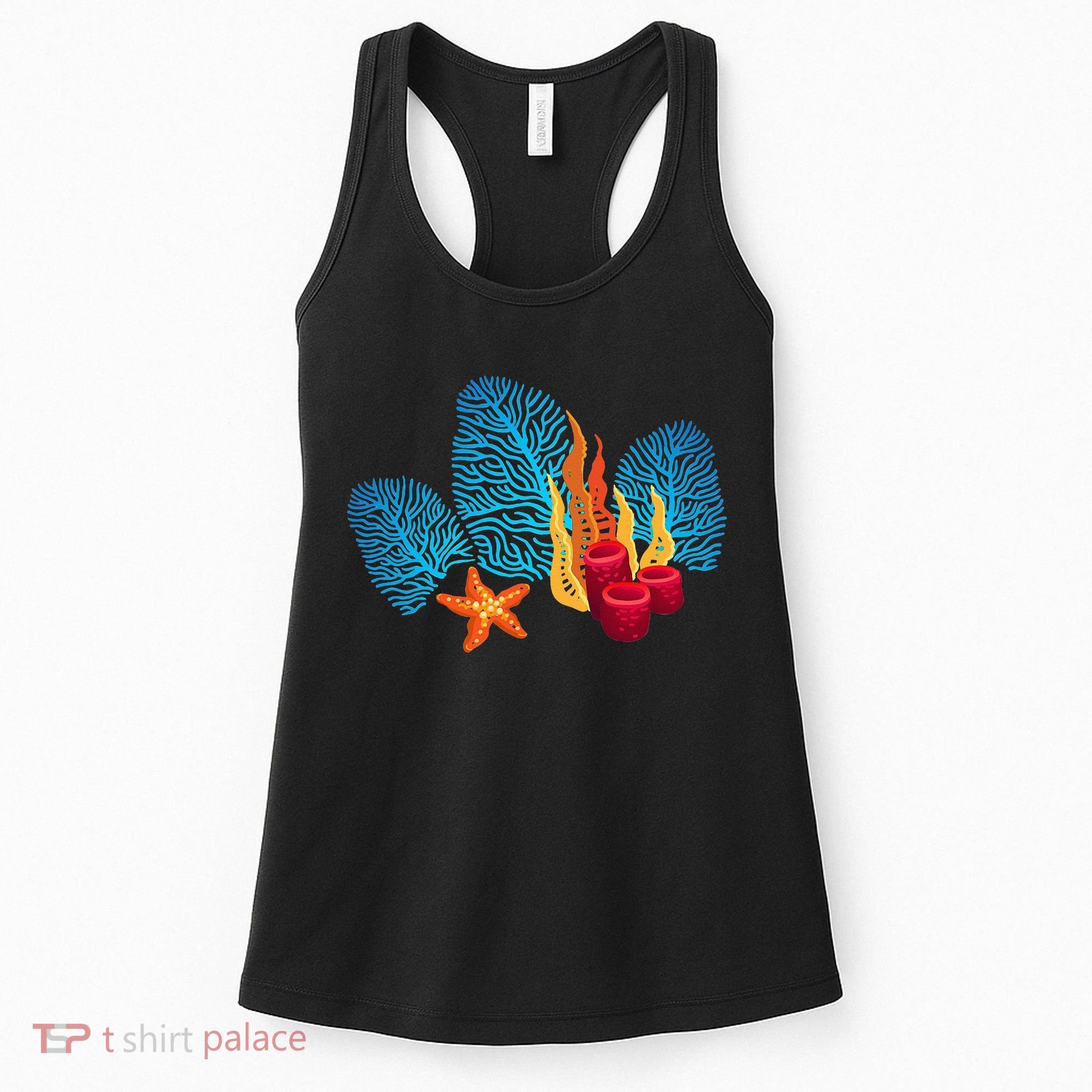 Bright Red Blue Coral Seaweed Marine Life Sea Life Starfish Women's Tank Top