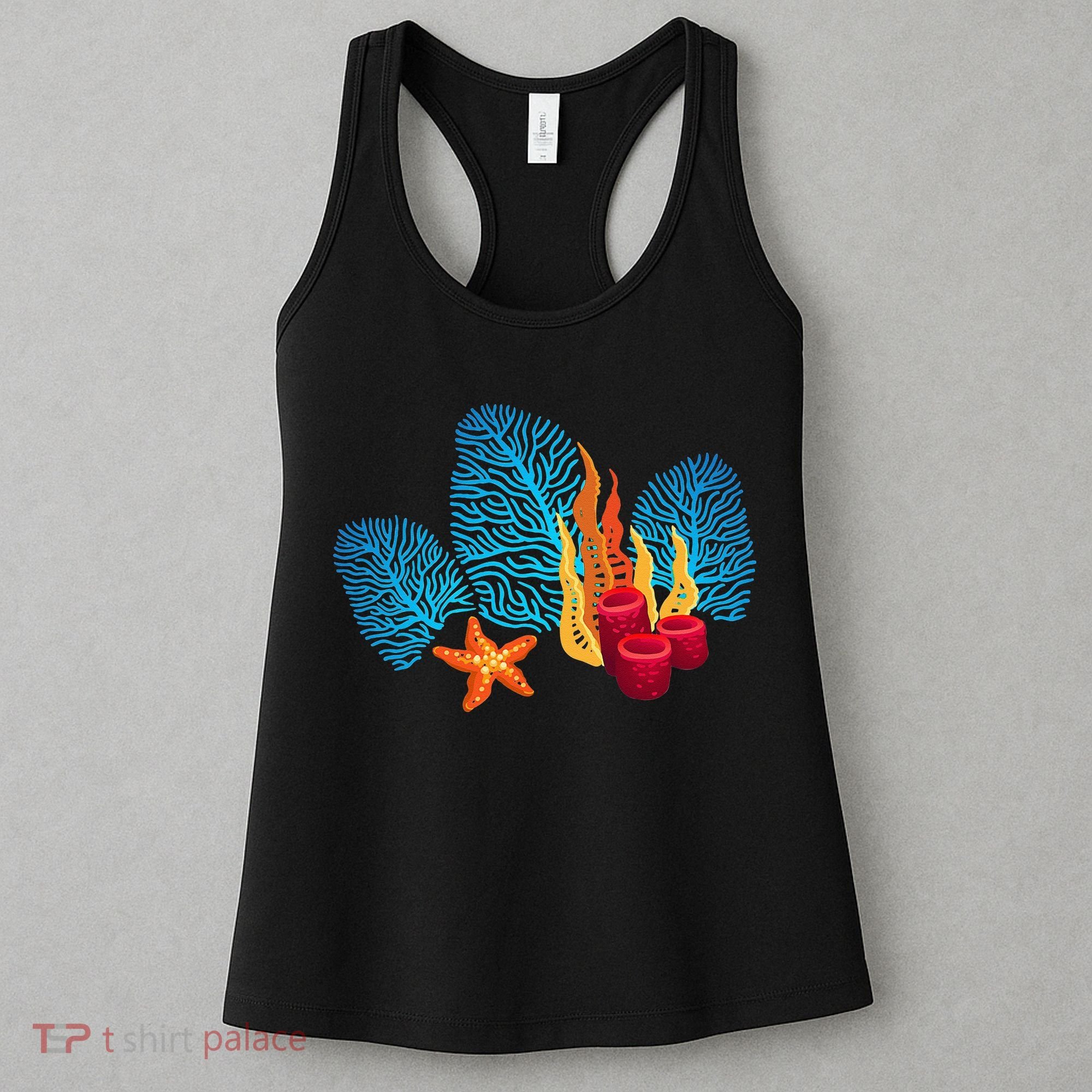 Bright Red Blue Coral Seaweed Marine Life Sea Life Starfish Women's Tank Top