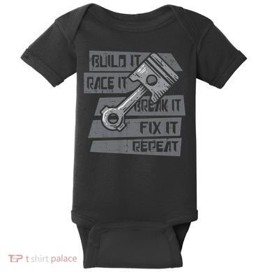Build Race Break Fix It Repeat Auto Mechanic Baby Bodysuit