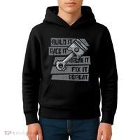 Build Race Break Fix It Repeat Auto Mechanic Kids Hoodie thumb 4