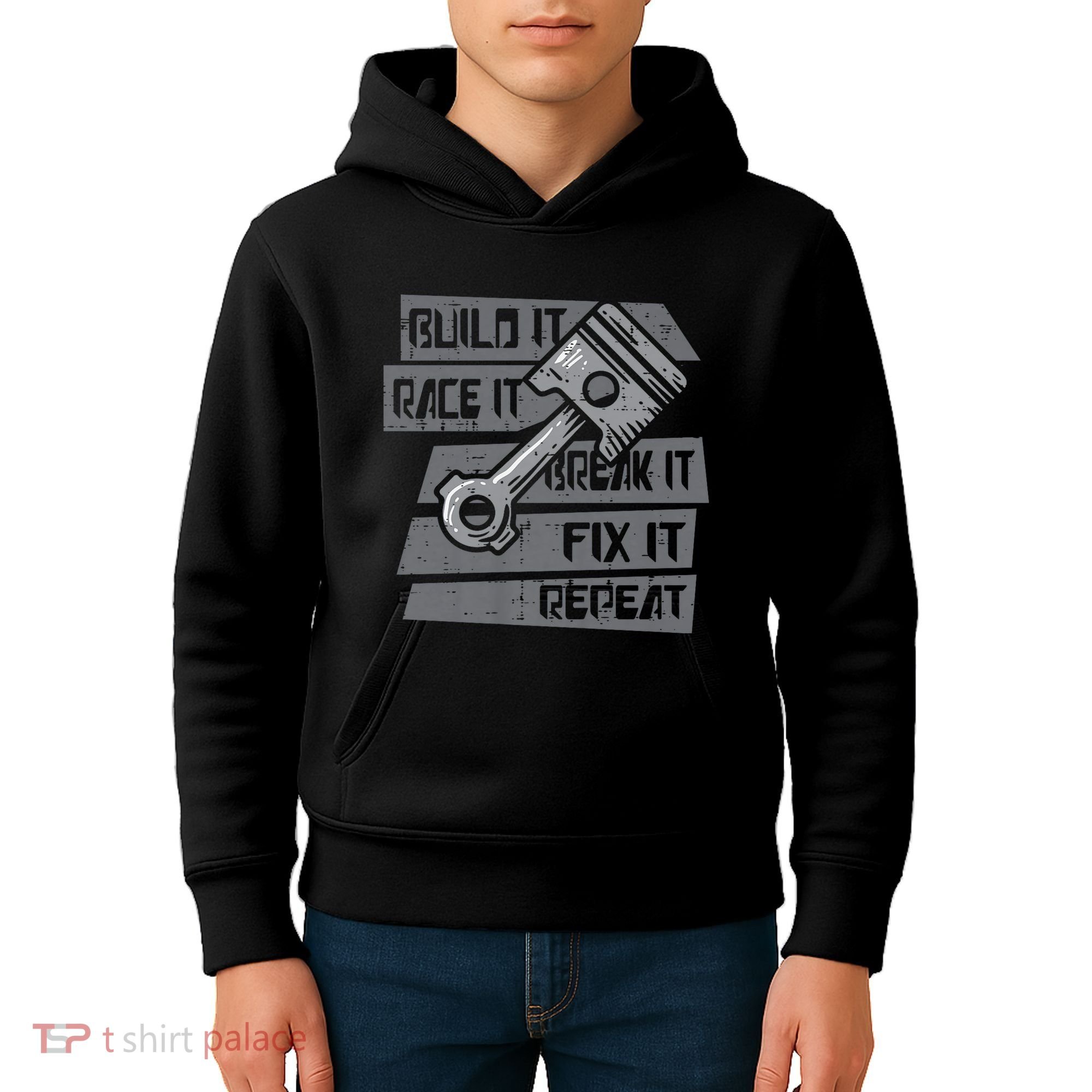 Build Race Break Fix It Repeat Auto Mechanic Kids Hoodie