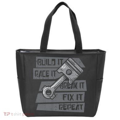 Build Race Break Fix It Repeat Auto Mechanic Tote Bag