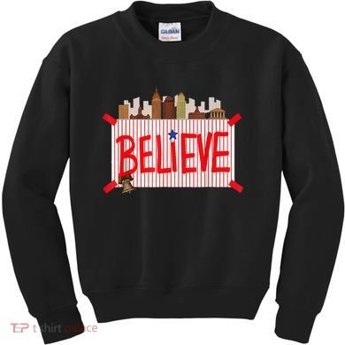 Believe Ring Bell Philadelphia Baseball Player Kids Sweatshirt
