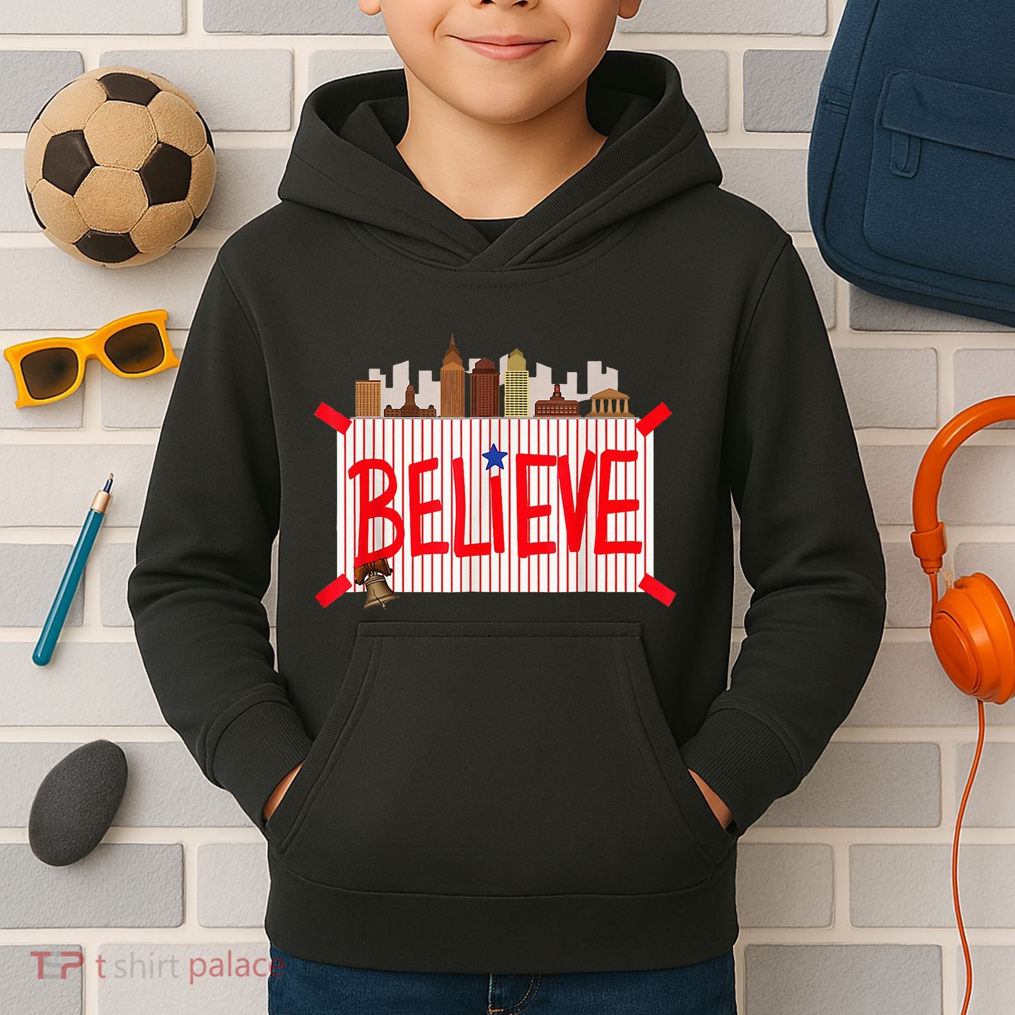 Believe Ring Bell Philadelphia Baseball Player Kids Hoodie