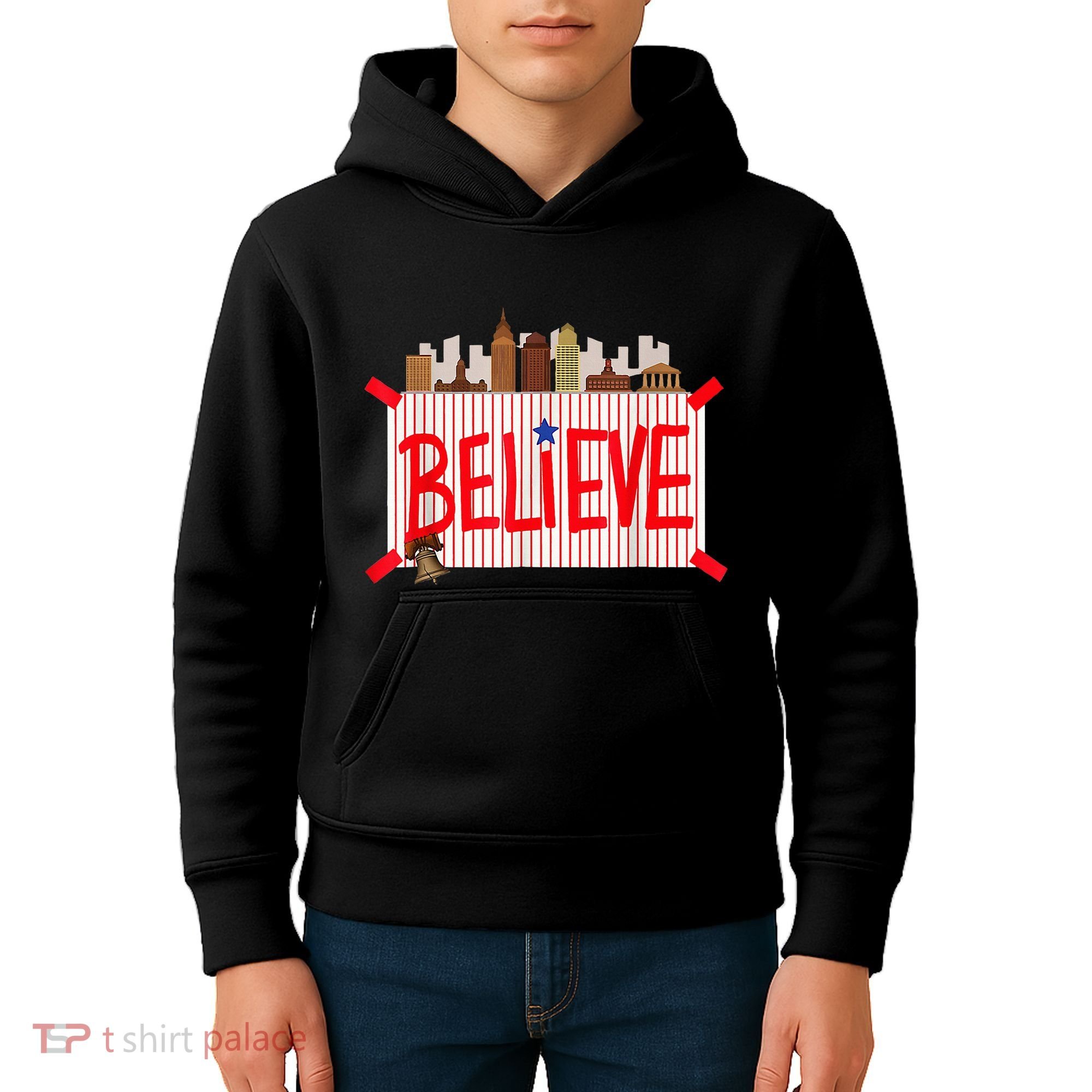 Believe Ring Bell Philadelphia Baseball Player Kids Hoodie