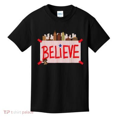 Believe Ring Bell Philadelphia Baseball Player Kids T-Shirt