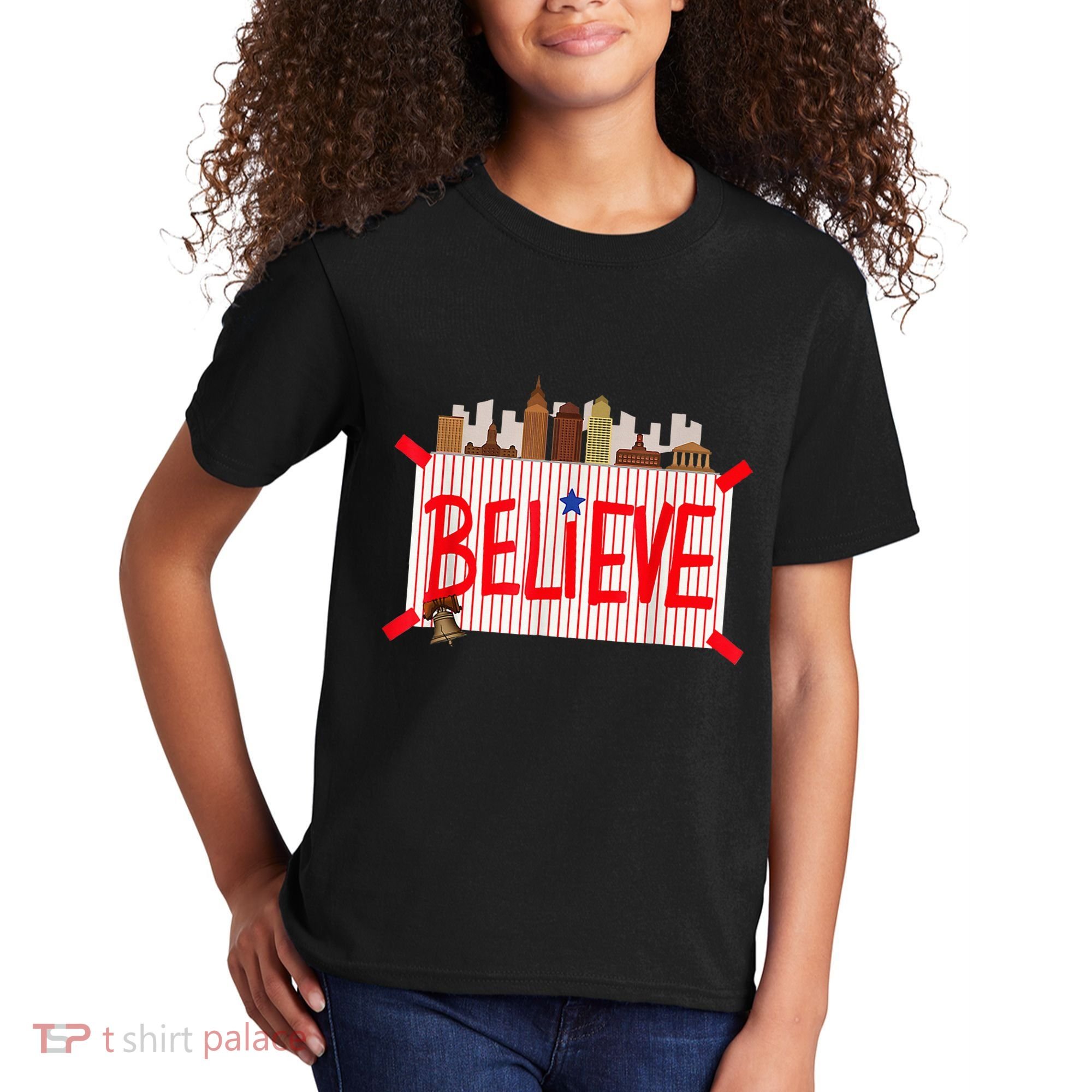 Believe Ring Bell Philadelphia Baseball Player Kids T-Shirt