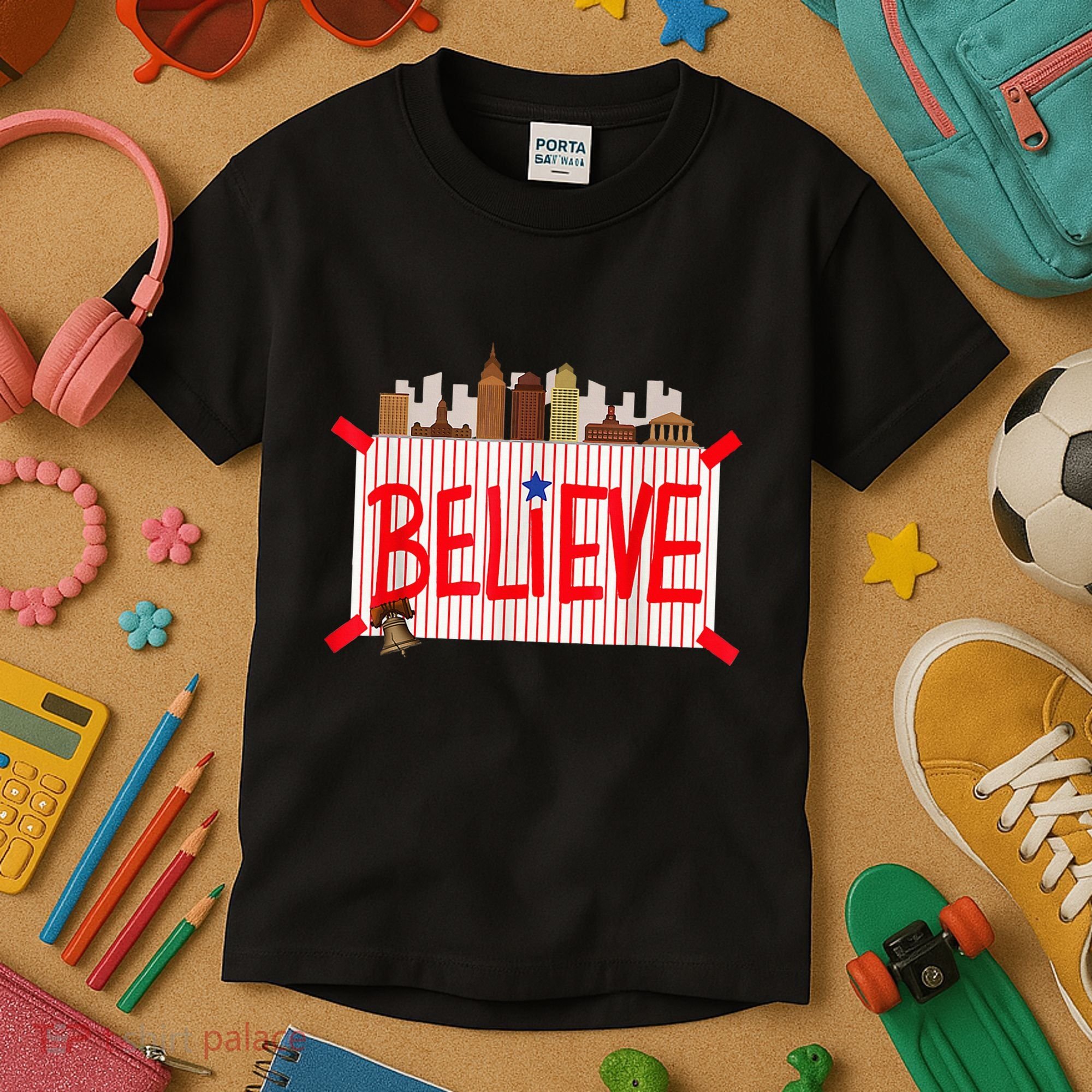 Believe Ring Bell Philadelphia Baseball Player Kids T-Shirt