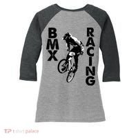 BMX Racing Biker Bike Women's Tri-Blend 3/4-Sleeve Raglan Shirt thumb 0
