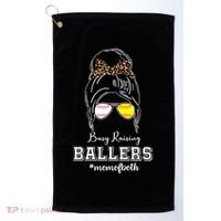 Busy Raising Ballers Mom Of Both Baseball Softball Messy Bun Sticker Features De Golf Towel thumb 0