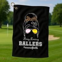 Busy Raising Ballers Mom Of Both Baseball Softball Messy Bun Sticker Features De Golf Towel thumb 1