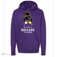 Busy Raising Ballers Mom Of Both Baseball Softball Messy Bun Sticker Features De Hoodie thumb 0