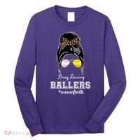 Busy Raising Ballers Mom Of Both Baseball Softball Messy Bun Sticker Features De Long Sleeve Shirt thumb 0