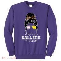 Busy Raising Ballers Mom Of Both Baseball Softball Messy Bun Sticker Features De Sweatshirt thumb 0