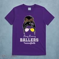 Busy Raising Ballers Mom Of Both Baseball Softball Messy Bun Sticker Features De T-Shirt thumb 5