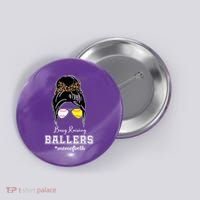 Busy Raising Ballers Mom Of Both Baseball Softball Messy Bun Sticker Features De Button thumb 0