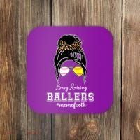 Busy Raising Ballers Mom Of Both Baseball Softball Messy Bun Sticker Features De Coaster thumb 0