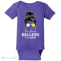 Busy Raising Ballers Mom Of Both Baseball Softball Messy Bun Sticker Features De Baby Bodysuit thumb 0