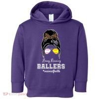 Busy Raising Ballers Mom Of Both Baseball Softball Messy Bun Sticker Features De Toddler Hoodie thumb 0