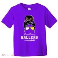 Busy Raising Ballers Mom Of Both Baseball Softball Messy Bun Sticker Features De Toddler T-Shirt thumb 0