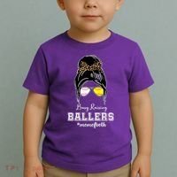 Busy Raising Ballers Mom Of Both Baseball Softball Messy Bun Sticker Features De Toddler T-Shirt thumb 2