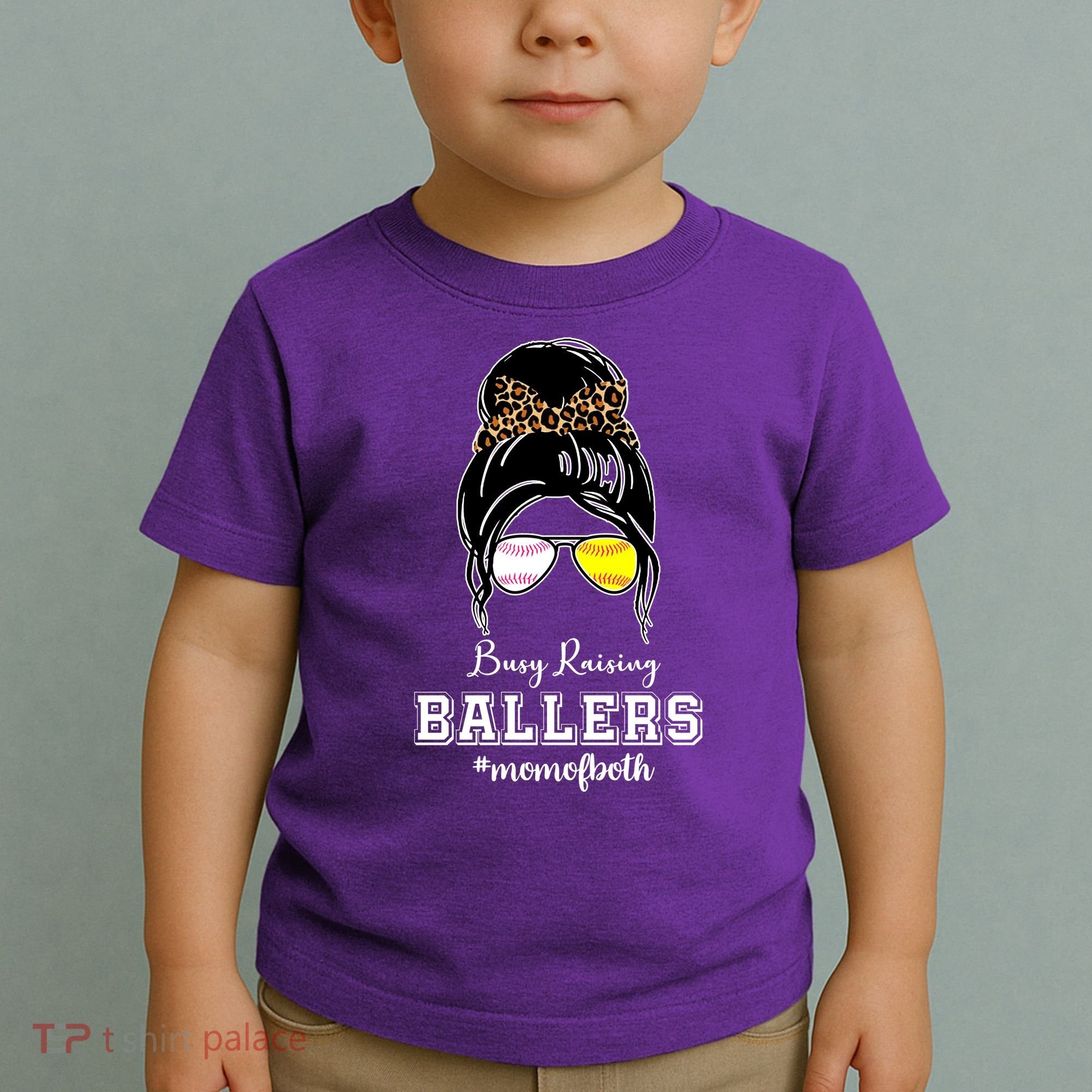 Busy Raising Ballers Mom Of Both Baseball Softball Messy Bun Sticker Features De Toddler T-Shirt