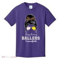 Busy Raising Ballers Mom Of Both Baseball Softball Messy Bun Sticker Features De Kids T-Shirt thumb 0