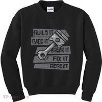 Build Race Break Fix It Repeat Auto Mechanic Kids Sweatshirt thumb 0