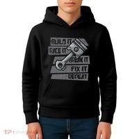 Build Race Break Fix It Repeat Auto Mechanic Kids Hoodie thumb 4