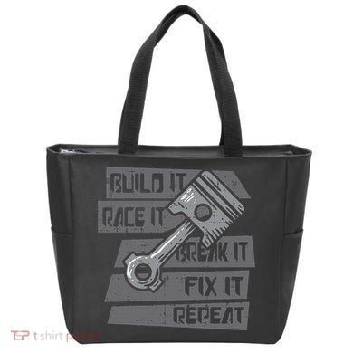Build Race Break Fix It Repeat Auto Mechanic Tote Bag