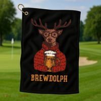 Brewdolph Reindeer Beer Lovers Funny Christmas Golf Towel thumb 1