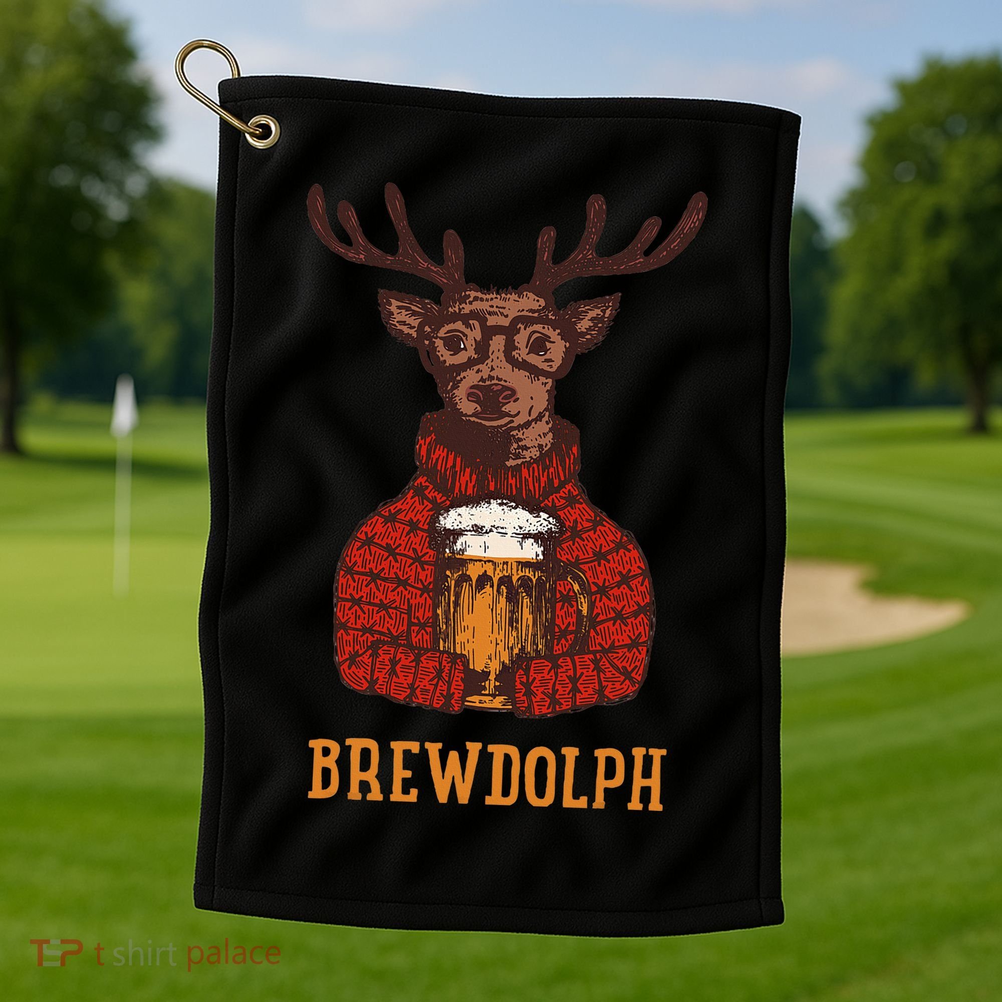Brewdolph Reindeer Beer Lovers Funny Christmas Golf Towel