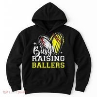 Busy Raising Ballers Heart Softball Baseball Mom Hoodie thumb 0