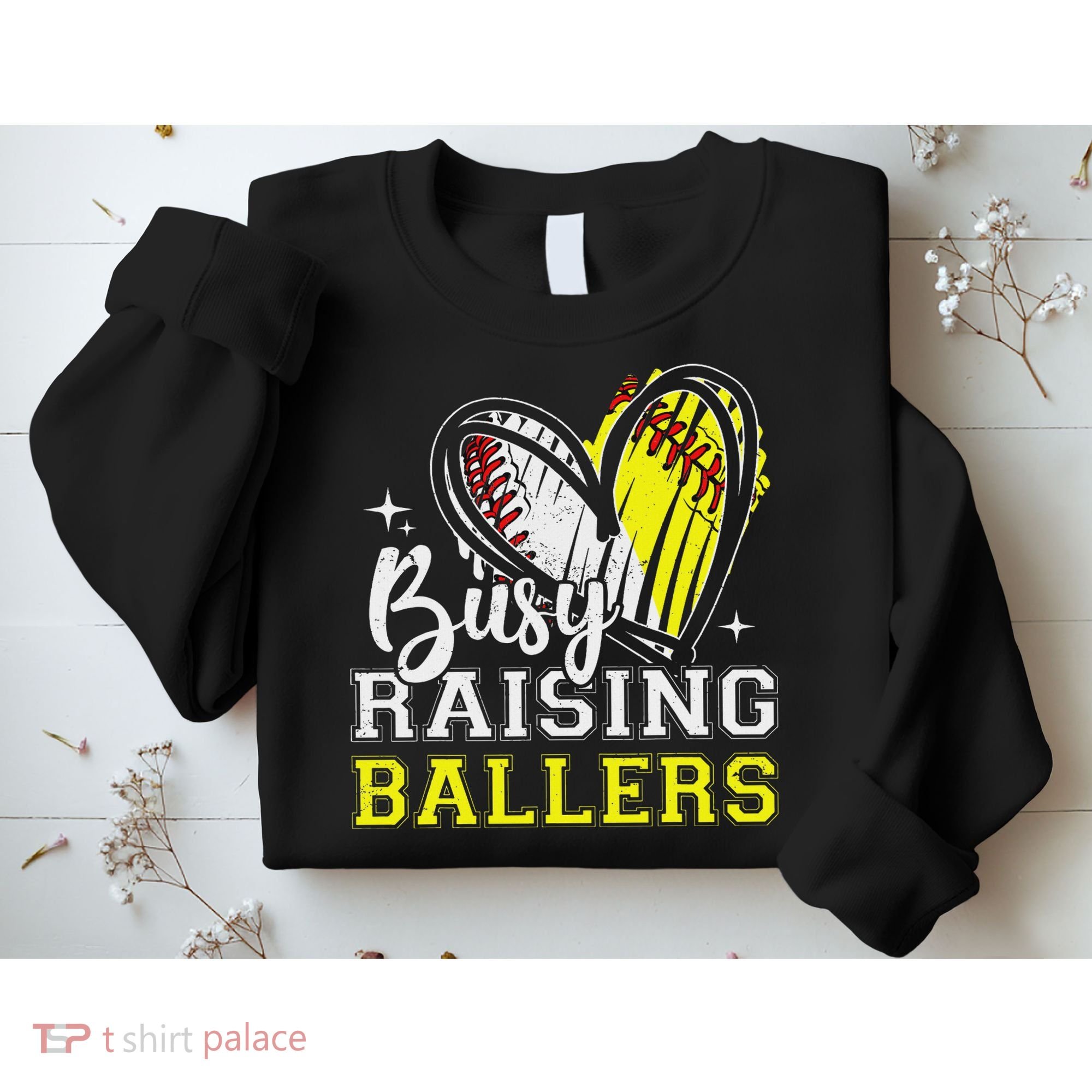 Busy Raising Ballers Heart Softball Baseball Mom Sweatshirt