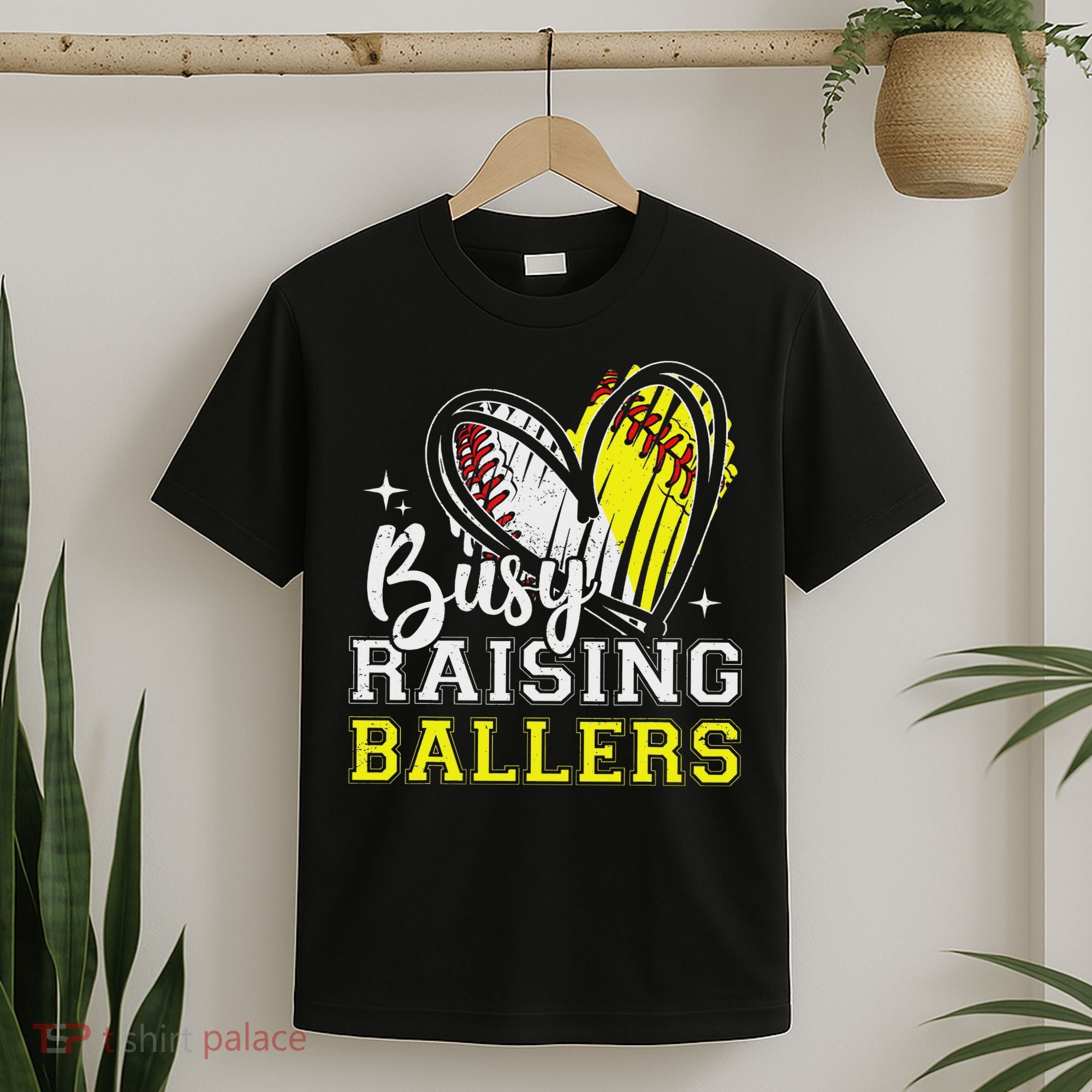 Busy Raising Ballers Heart Softball Baseball Mom T-Shirt
