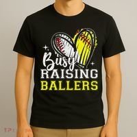 Busy Raising Ballers Heart Softball Baseball Mom T-Shirt thumb 3