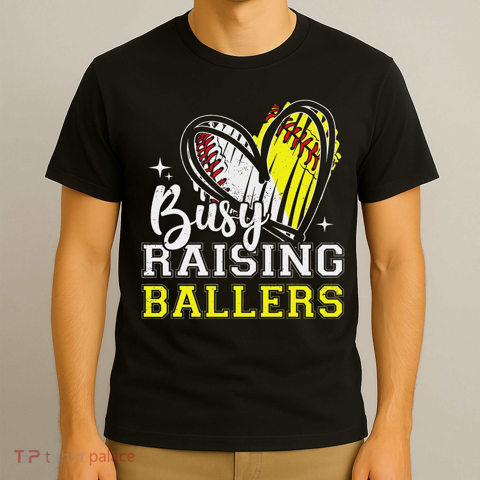 Busy Raising Ballers Heart Softball Baseball Mom T-Shirt