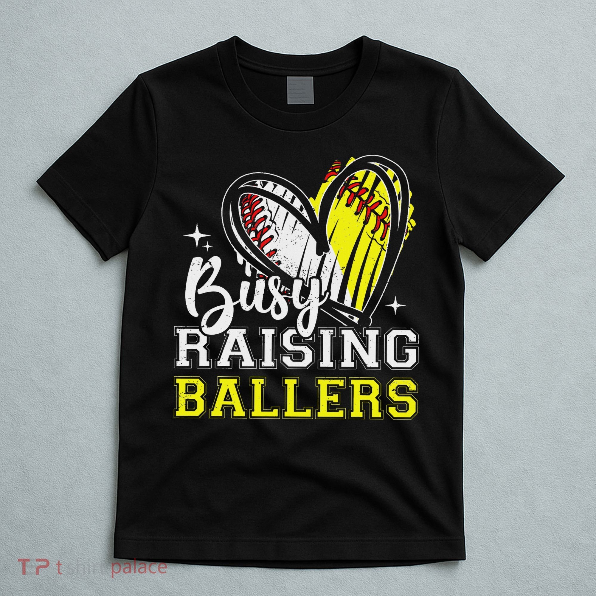 Busy Raising Ballers Heart Softball Baseball Mom T-Shirt