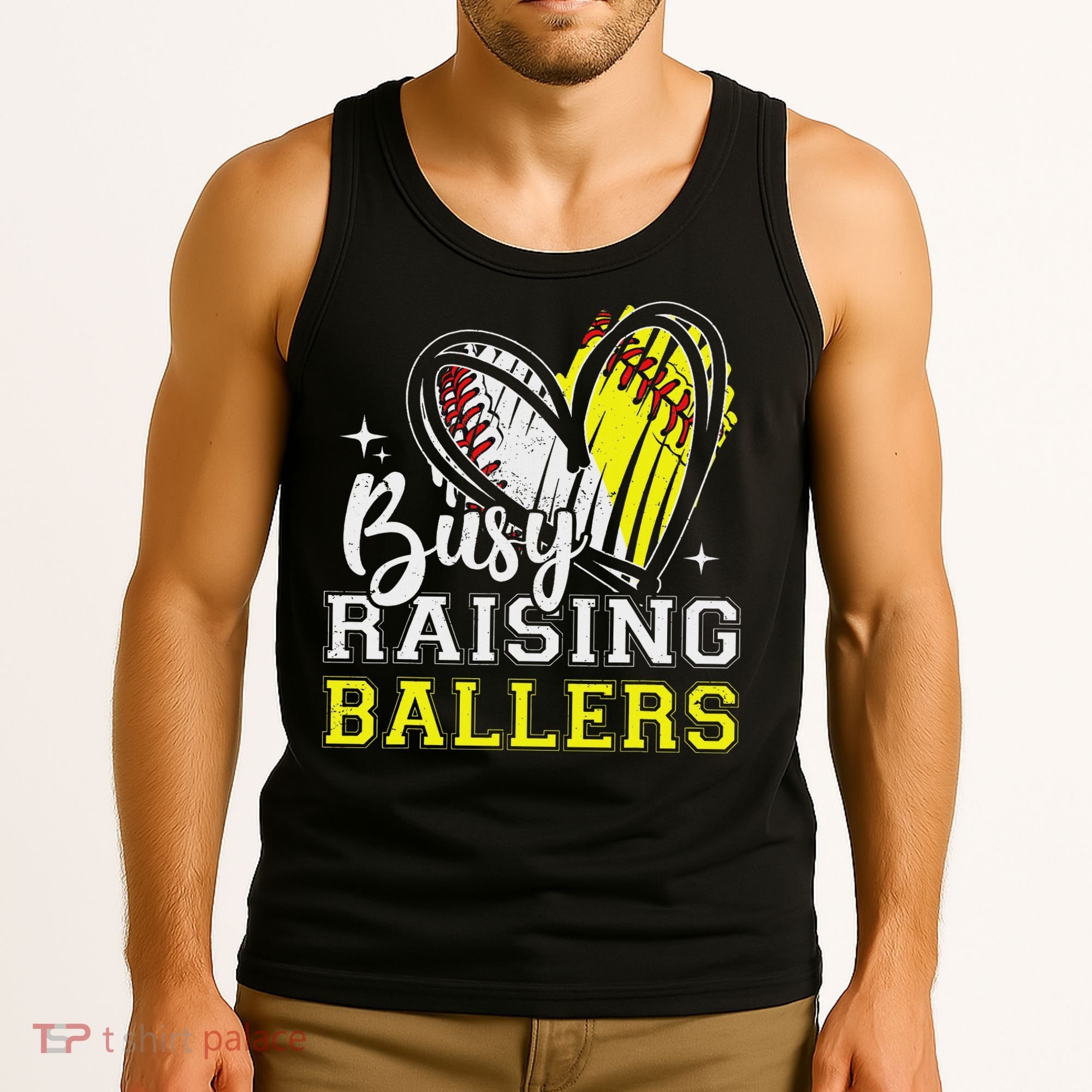 Busy Raising Ballers Heart Softball Baseball Mom Tank Top