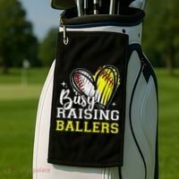 Busy Raising Ballers Heart Softball Baseball Mom Golf Towel thumb 2