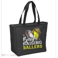 Busy Raising Ballers Heart Softball Baseball Mom Tote Bag thumb 2