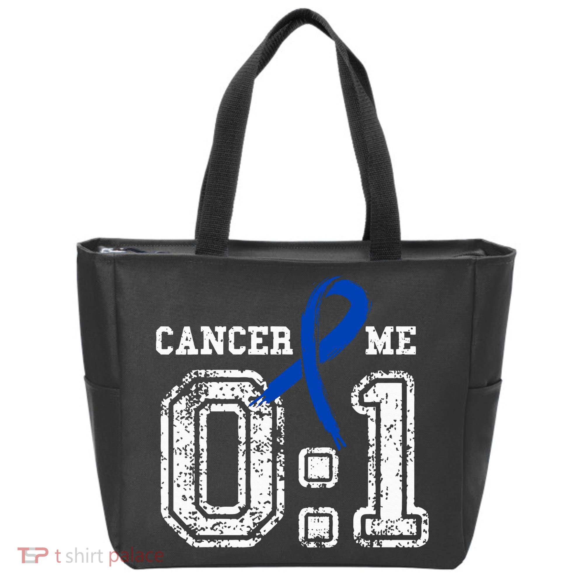Blue Ribbon Cancer 0:1 Awareness Survivor Tote Bag